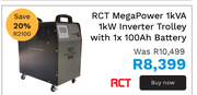 RCT Mega Power 1Kva Kw Inverter Trolley With 1x 100Ah Battery