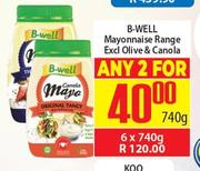 B-Well Mayonnaise Range Excl Olive & Canola-For Any 6 x 740g