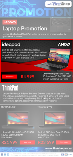 First Shop : Lenovo Laptops Promo (25 February - 4 March 2021), page 1