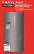 HISENSE Black Stainless Steel French Door Water On Tap Bottom Freezer Fridge - H720FSB-WD