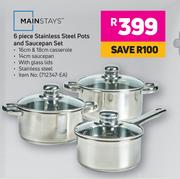 Mainstays 6 Piece Stainless Steel Pots & Saucepan Set