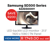 Samsung SD300 Series 21.5" LED Backlit LCD Monitor S22D300HY