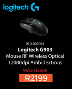 Logitech G903 Mouse RF Wireless Optical 12000 Dpi Ambidextrous 910-005084