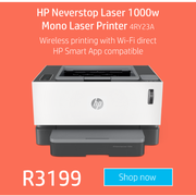 HP Neverstop Laser 1000W Mono Laser Printer 4RY23A