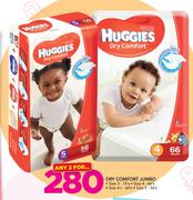 Huggies Dry Comfort Jumbo Size 3-76's/ Size 4-66's/Size 4+ -60's/ Size 5-56's-For 2