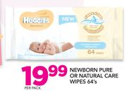 Huggies Newborn Pure Or Natural Care Wipes 64's-Per Pack