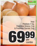Impi Potatoes 4kg, Freshline Onions 2kg And Freshline Carrots 3kg-Per Combo 