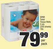 Spar Toilet Tissue Rolls 2 Ply (350 Sheets)-18s Per Pack 