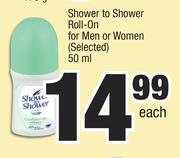 Shower To Shower Roll-On For Men Or Women (Selected)-50ml Each