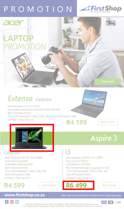 First Shop : Acer Laptop Promo (2 May - 9 May 2019), page 1