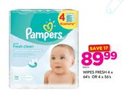Pampers Wipes Fresh 4X64's Or 4X56's-Each