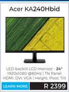 Acer 24" LCD Monitor KA240Hbid