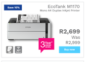 Epson Eco Tank M1170 Mono A4 Duplex Inkjet Printer