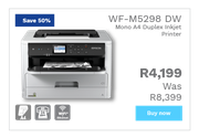 Epson Work Force Pro Mono A4 Duplex Inkjet Printer WF-M5298 DW