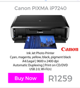 Canon Pixma iP7240 Ink Jet Photo Printer