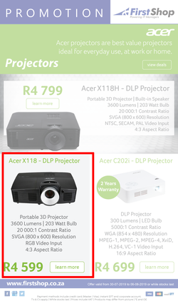 First Shop : Acer Projectors Promo (30 July - 6 Aug 2019), page 1