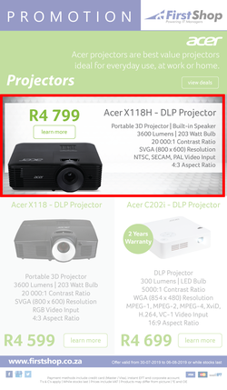 First Shop : Acer Projectors Promo (30 July - 6 Aug 2019), page 1
