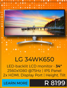 LG 34" LCD Monitor 34WK650