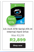Seagate Skyhawk 3.5 Inch 6TB Serial ATA III Internal Hard Drive