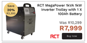 RCT Mega Power 1KVA 1KW Inverter Trolley With 1 x 100Ah Battery
