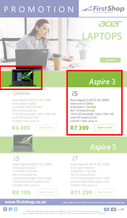 First Shop : Acer Laptop Promo (27 Aug - 3 Sept 2019), page 1