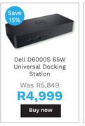 Dell D6000S 65W Universal Docking Station