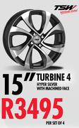 15" Tsw Turbine 4 Hyper Silver With Machined Face-Per Set of 4