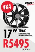 17" 4x4 Tsw Trax Dark Anthracite With Machined Face-Per Set Of 4