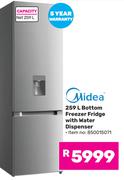 Midea 259L Bottom Freezer/Fridge With Water Dispenser 