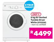 Defy 5Kg Air Vented Tumble Dryer White DTD258