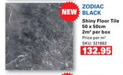 Zodiac Black Shiny Floor Tile 50 x 50cm-2 Sqm Per Box