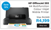 HP OfficeJet 202 A4 Multifunction Colour Inkjet Mobile Printer