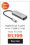 Targus HyperDrive 4-Port 4-In-1 USB-C Hub