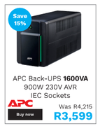 APC Back-UPS 1600VA 900W 230V AVR IEC Sockets