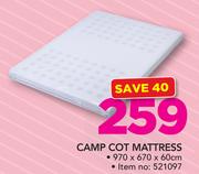 Camp Cot Mattress 970X670X60cm