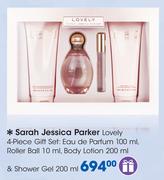 Sarah Jessica Parker Lovely 4 Piece Gift Set:Eau De Parfum-100ml,Roller Ball-10ml,Body Lotion-200ml 