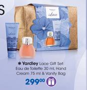 Yardley Lace Gift Set Of Eau de Toilette 30ml, Hand Cream 75ml & vanity Bag