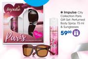Impulse City Collection Paris Gift Set Of Perfumed Body Spray 75ml & Sunglasses