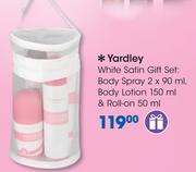 Yardley White Satin Gift Set Of Body Spray 2x90ml, Body Lotion 150ml & Roll On 50ml