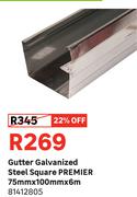 Premier Galvanized Steel Square Gutter 75mm X 100mm X 6m 81412805