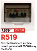 Lesco 8 Way Surface Mount Populated Distribution Board 81422450
