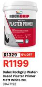 Dulux 20L Rockgrip Water Based Plaster Primer Matt White 81477092