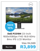 Dell P2319H 23 Inch LCD Monitor