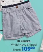 Clicks White Navy Striped Shorts