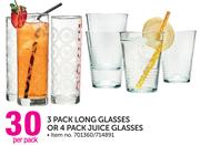 3 Pack Long Glasses Or 4 Pack Juice Glasses-Per Pack