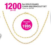 9ct Gold Figaro Chain & Bracelet Set-Per Set