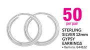 Sterling Silver 12mm Gypsy Earrings-Per Pair