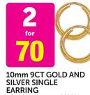 10mm 9ct Gold and Silver Single Earring-For 2