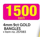 4mm 9ct Gold Bangles-Each