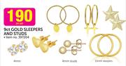 9ct Gold Sleepers and Studs-Per Pair